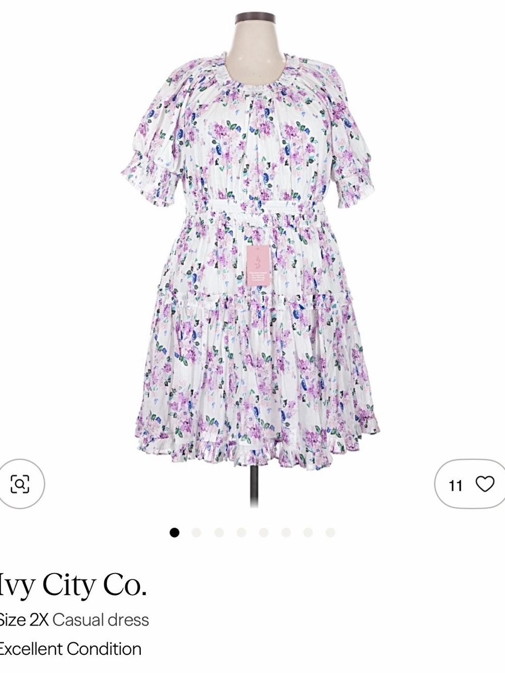 Ivy City Co White Dress with Purple Floral Motif. Tag is now removed from front.